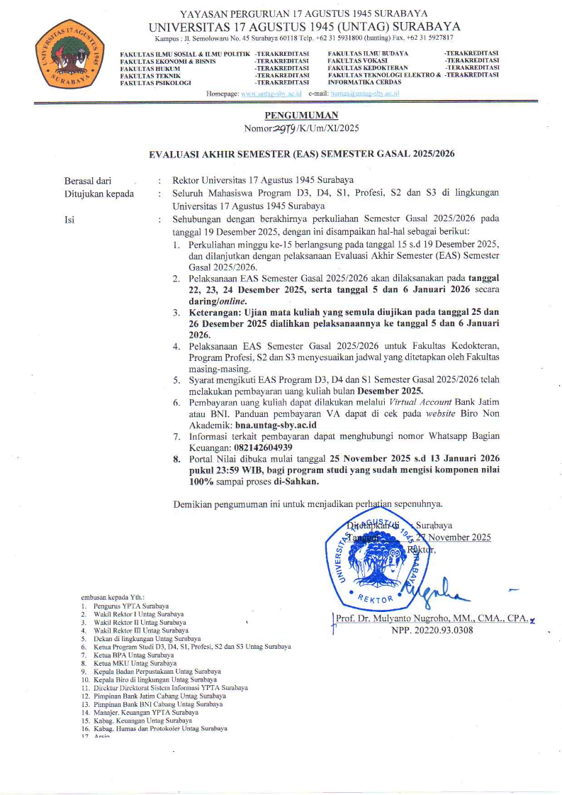 Evaluasi Akhir Semester (EAS) Semester Gasal 2025/2026