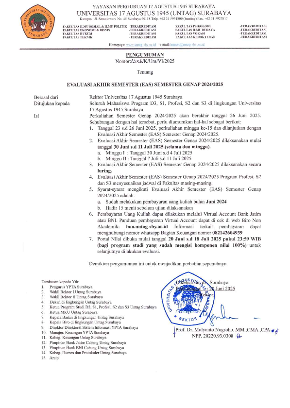 Pelaksanaan Evaluasi Akhir Semester (EAS) Semester Genap 2024/2025