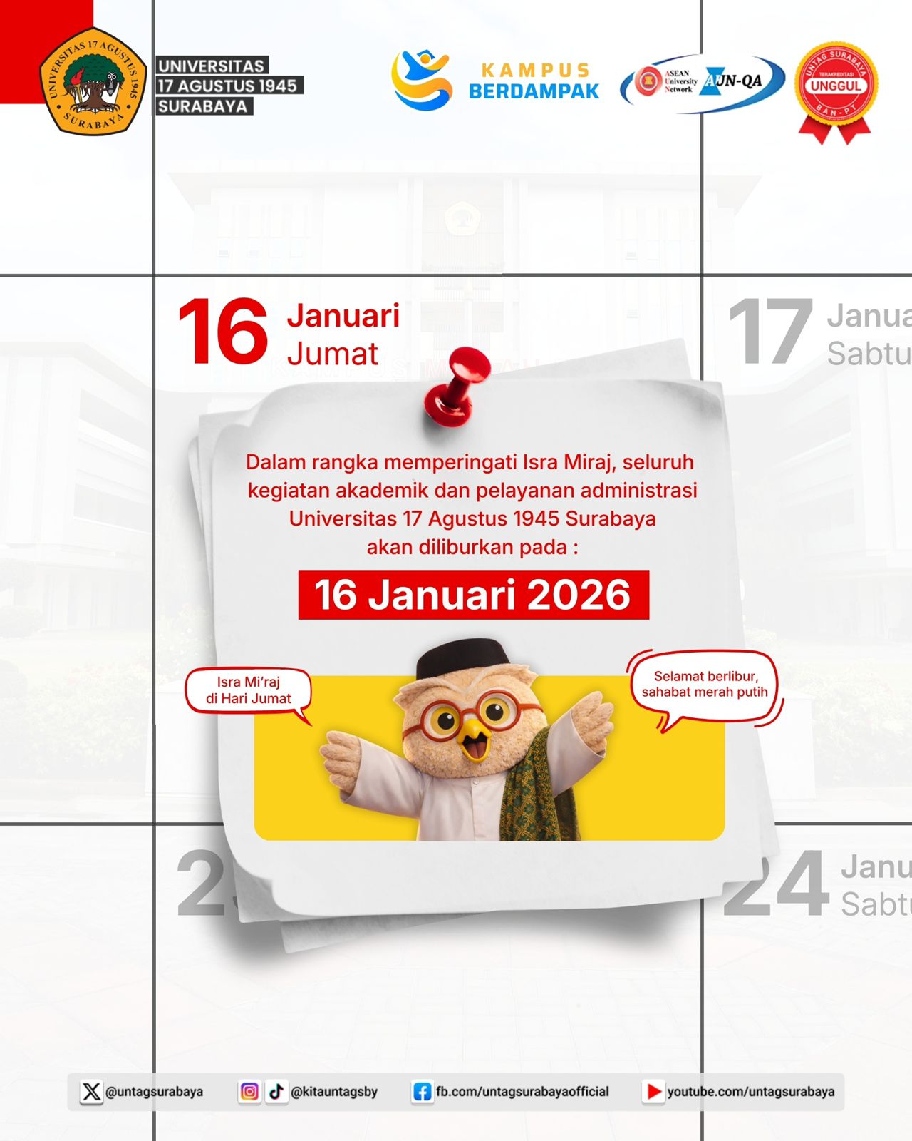 Pengumuman Libur Peringatan Isra Mi’raj Nabi Muhammad SAW 1447 H