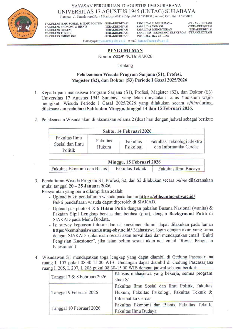 Pengumuman Wisuda Semester Gasal 2025-2026