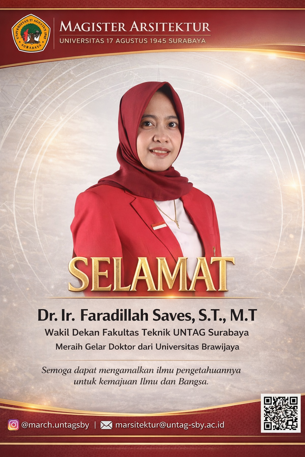 Wakil Dekan Fakultas Teknik Untag Surabaya Raih Gelar Doktor dari Universitas Brawijaya