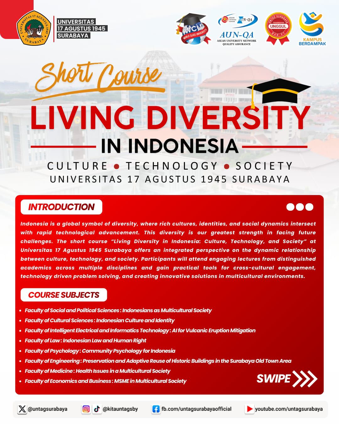 Untag Surabaya Selenggarakan Short Course “Living Diversity in Indonesia”