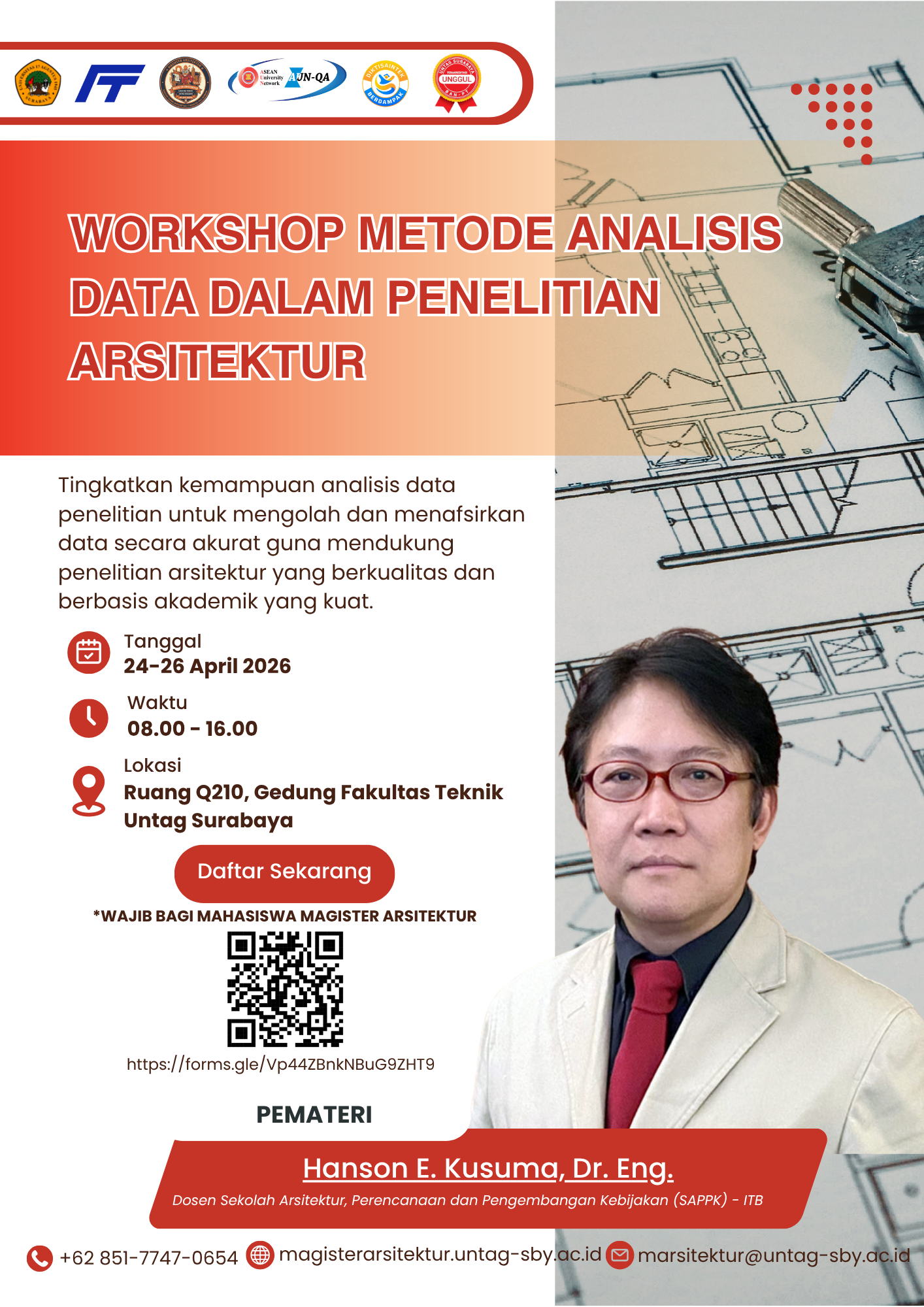 Hadirkan Pakar, Magister Arsitektur Akan Gelar Workshop Metode Analisis Data dalam Penelitian Arsitektur