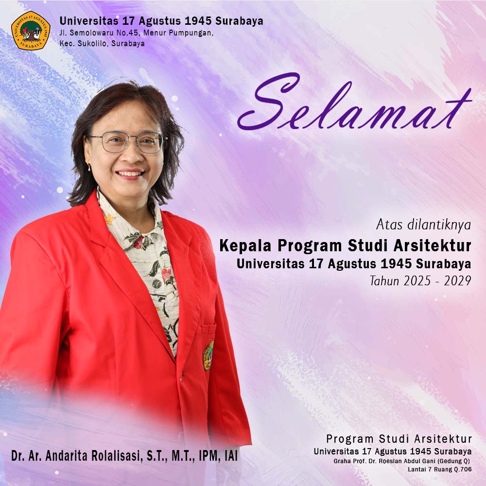 Selamat dan Sukses Kaprodi Arsitektur Untag Surabaya