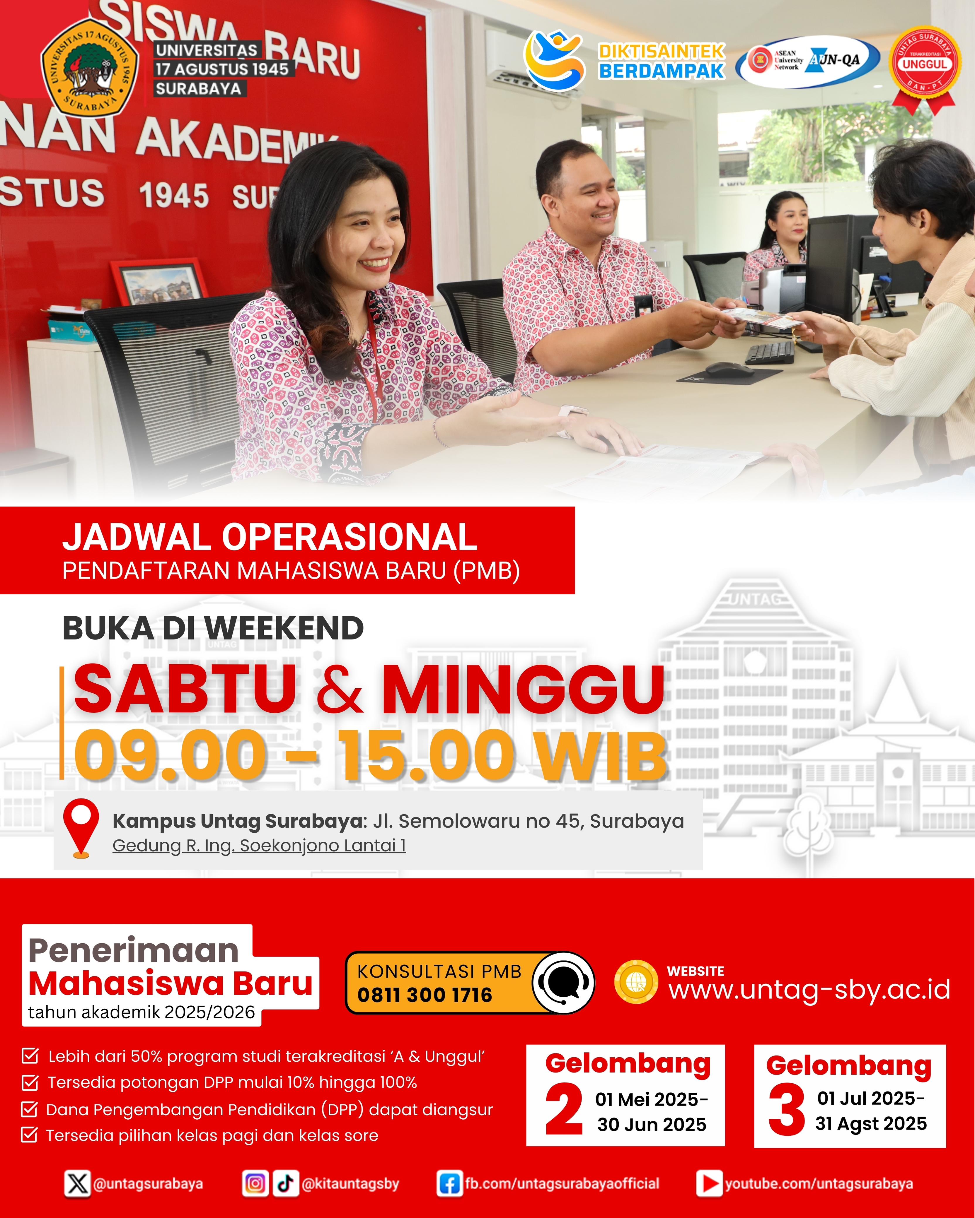 Tingkatkan Pelayanan Maksimal, Pendaftaran Mahasiswa Baru Untag Surabaya Tetap Buka saat Weekend