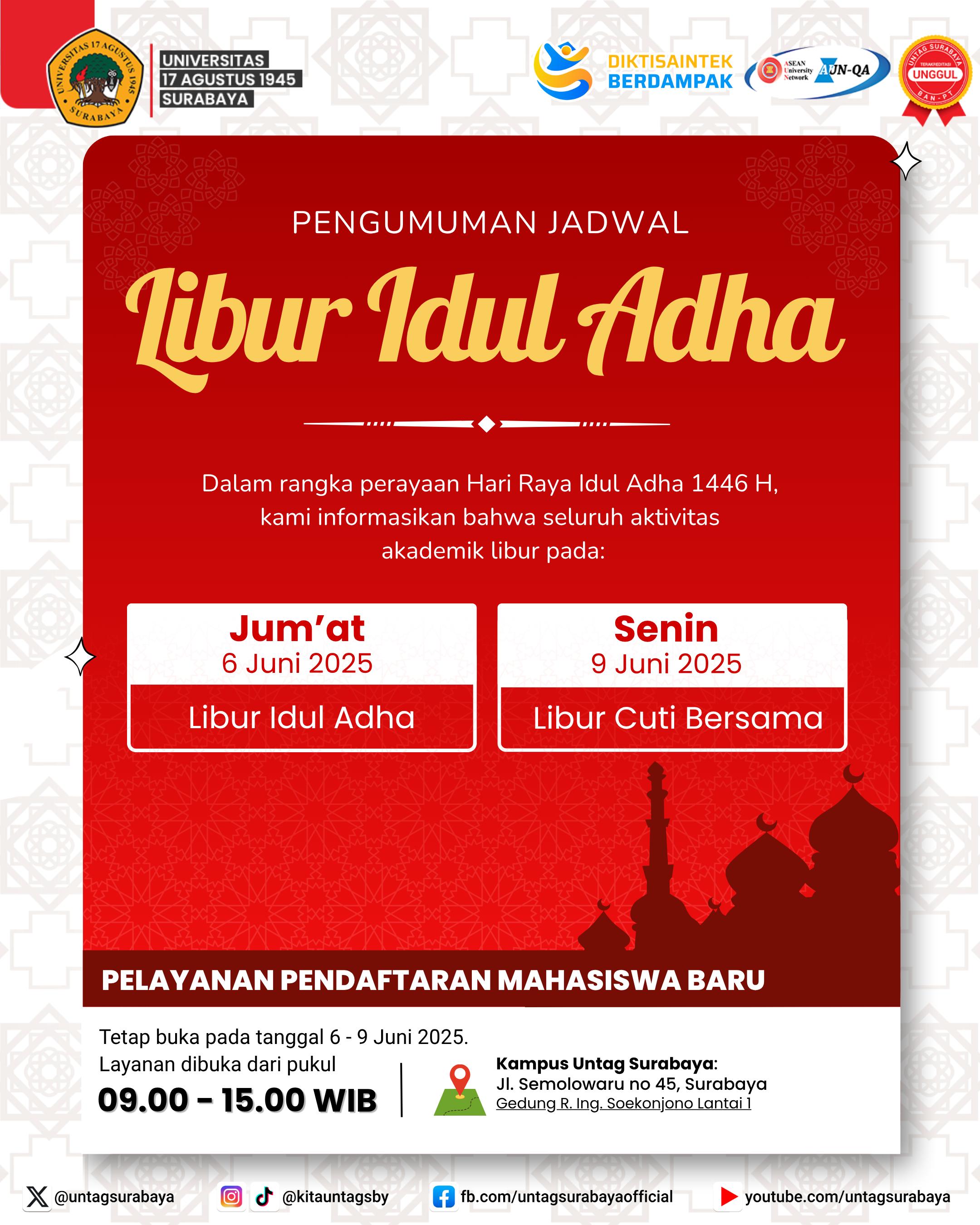 Pengumuman Jadwal Selama Hari Raya Idul Adha