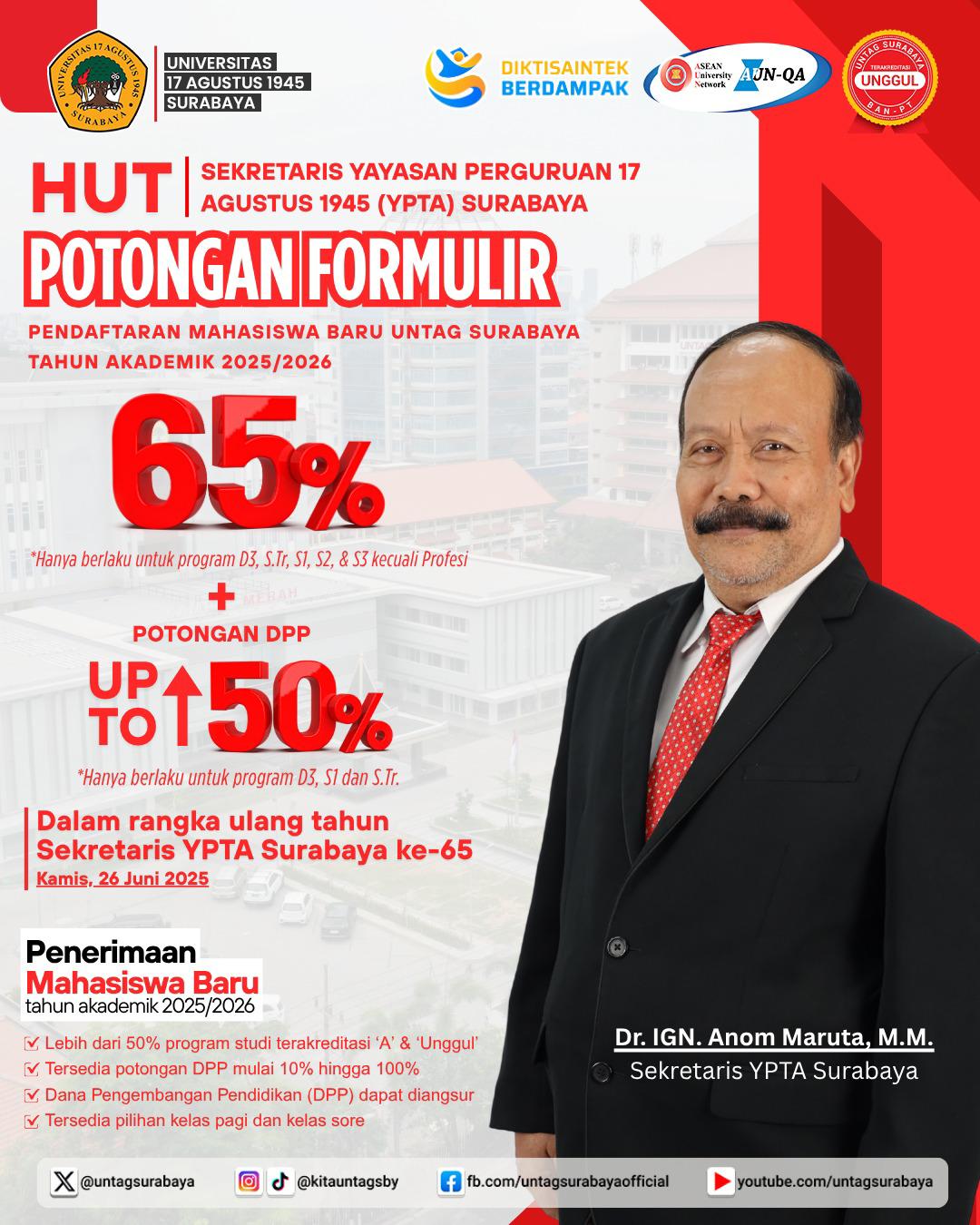 Potongan Khusus dalam Rangka Ulang Tahun Sekretaris YPTA Surabaya