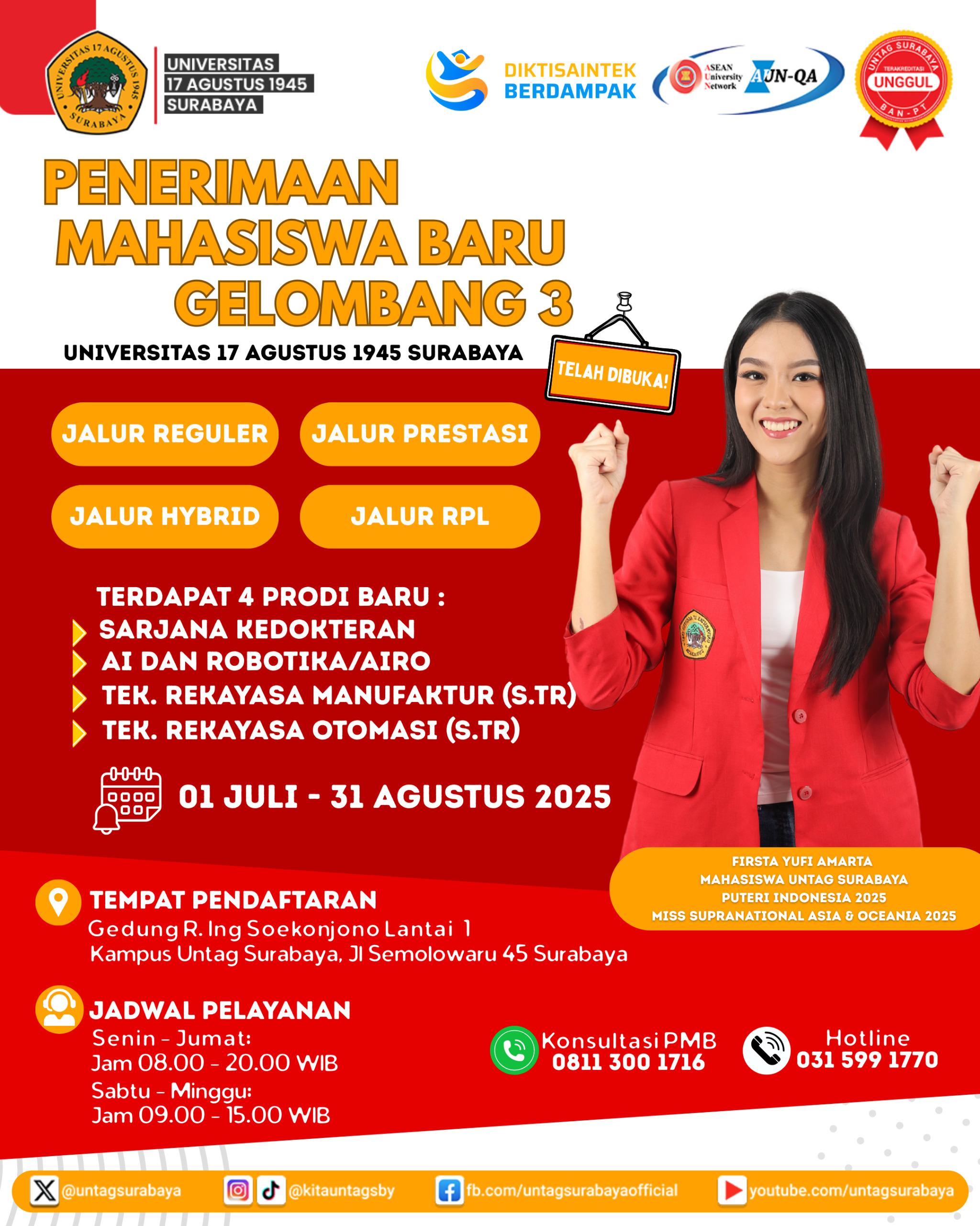 Pendaftaran Gelombang 3 Untag Surabaya Telah Dibuka!