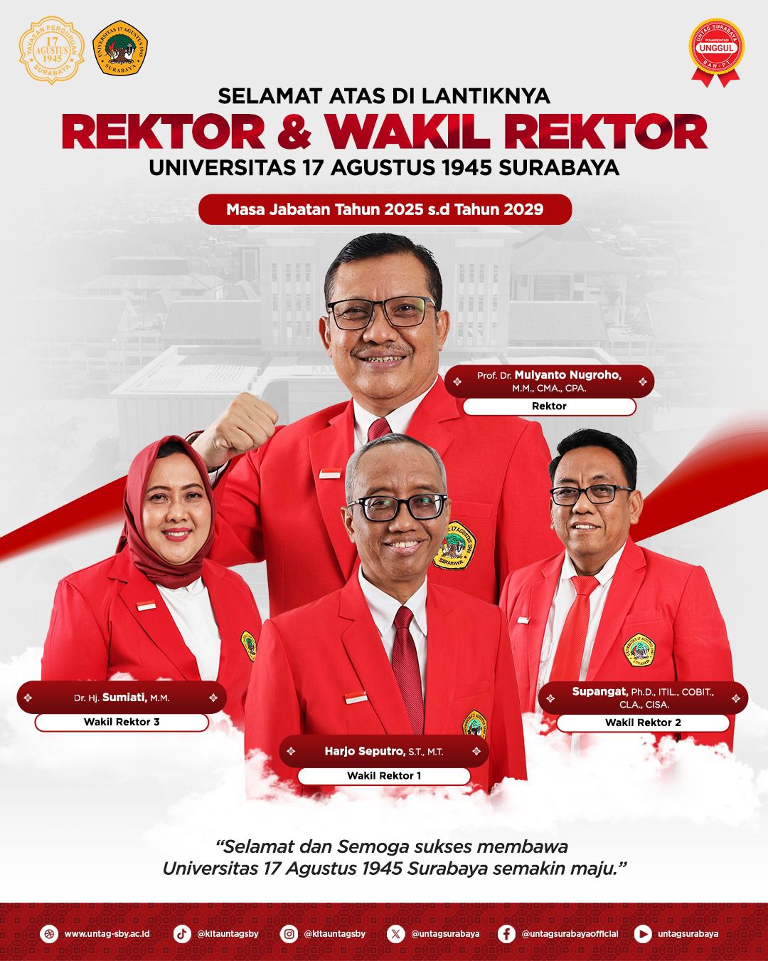 Prof. Dr. Mulyanto Nugroho Resmi Dilantik Sebagai Rektor UNTAG Surabaya Periode 2025–2029